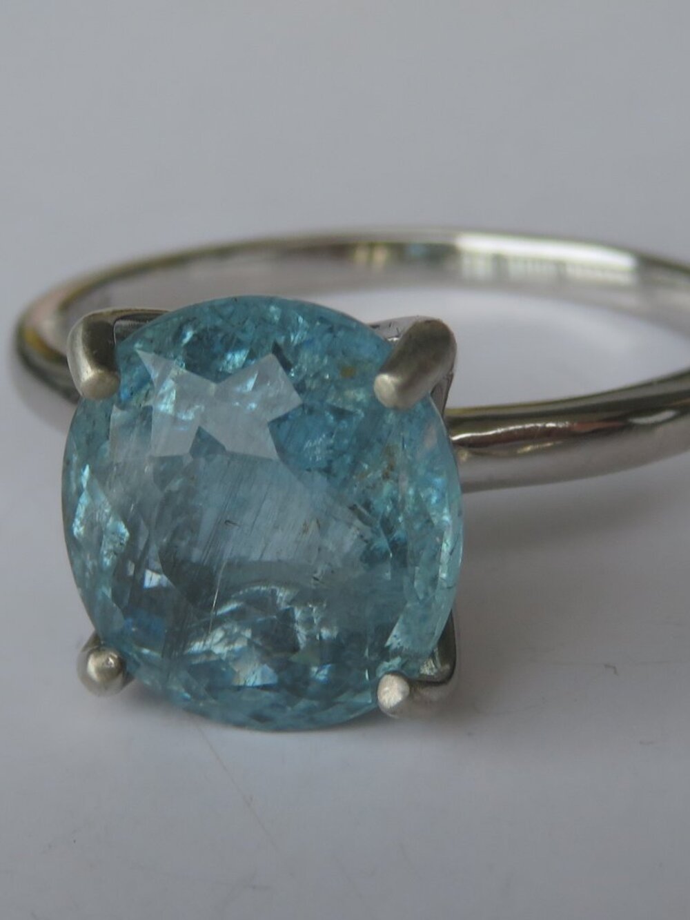 Deep Blue Natural Santa Maria Aquamarine In Sterling Silver Cocktail Ring Size 8